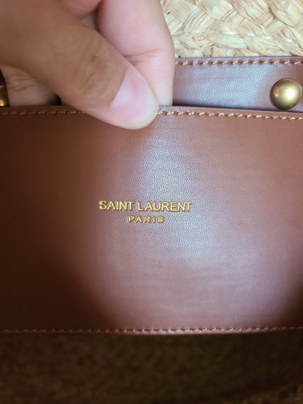 Saint Laurent Tan Leather & Straw Tote with Gold Hardware - Picture 3 of 4